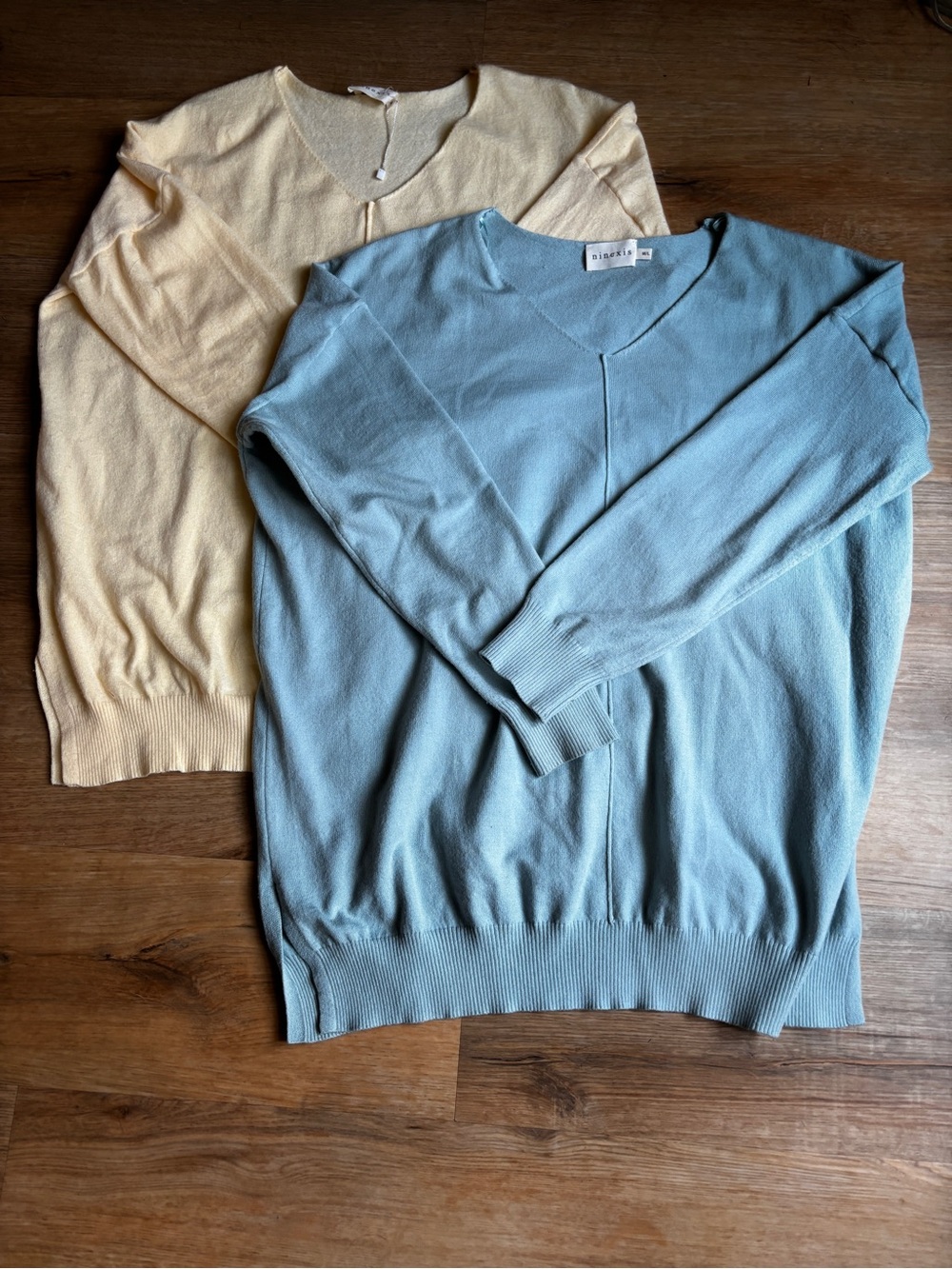 (2) Ultra-soft V-Neck Sweaters - 1 Light turquoise, 1 Butter Yellow.  Sz M/L